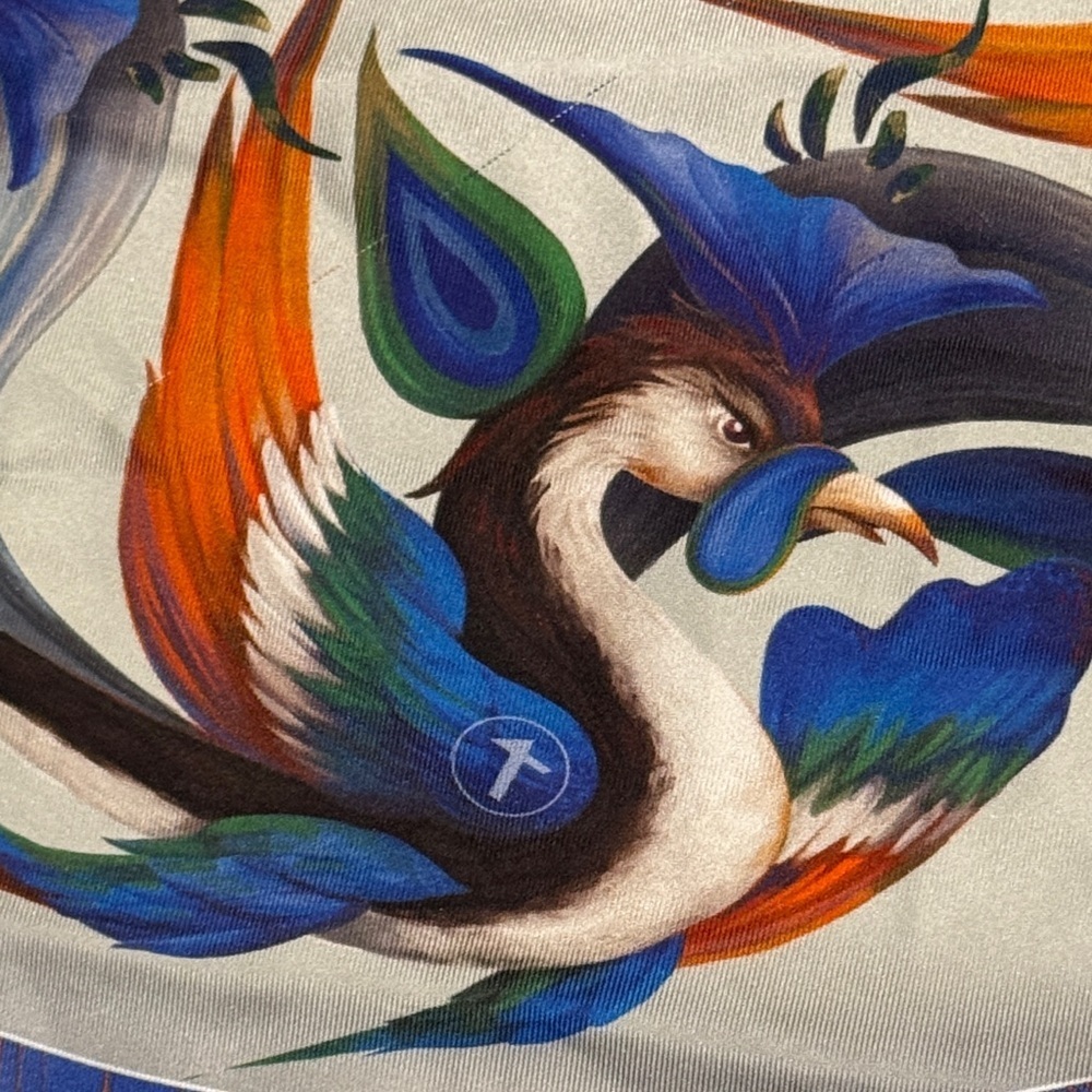 Tencent Mogago Caves Colorful Vermilion Bird Pattern Silk Square Scarf Size OS - Picture 5 of 11
